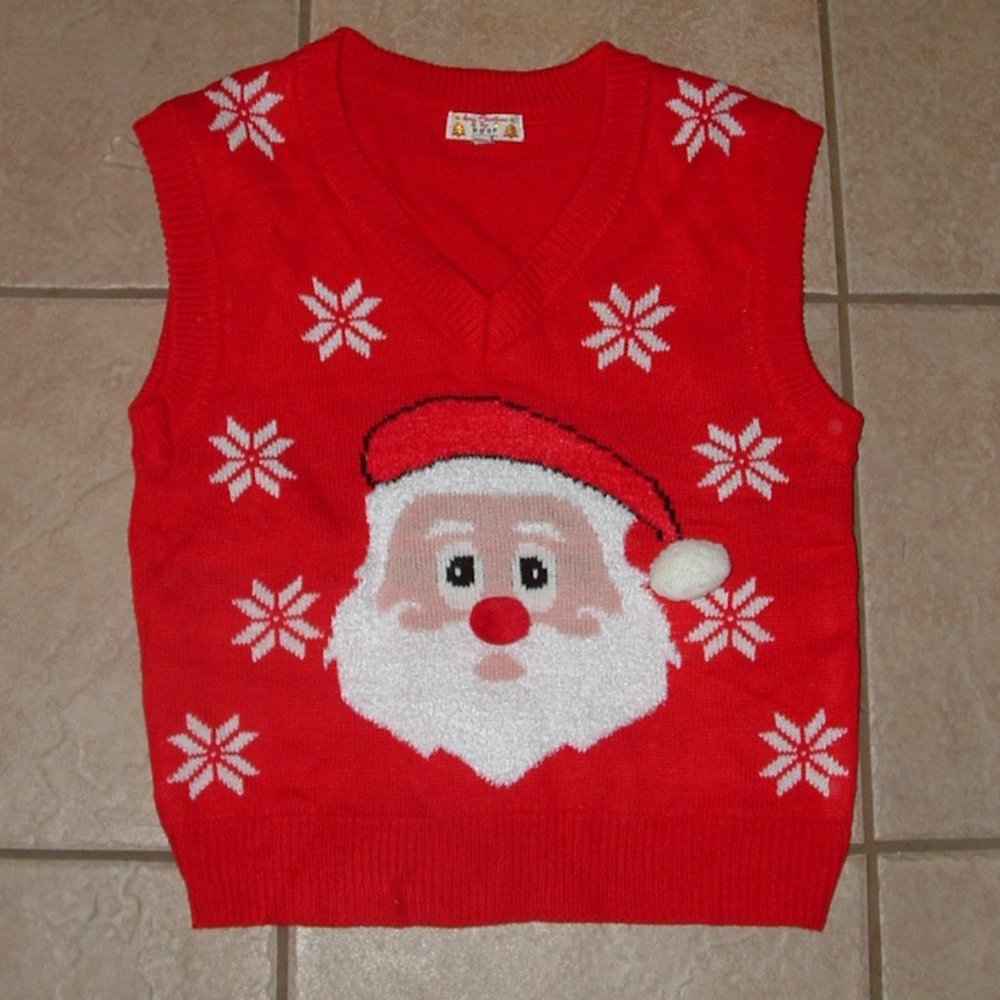 Red Sz Jr Medium Christmas Holiday Santa Claus Sleeveless Sweater